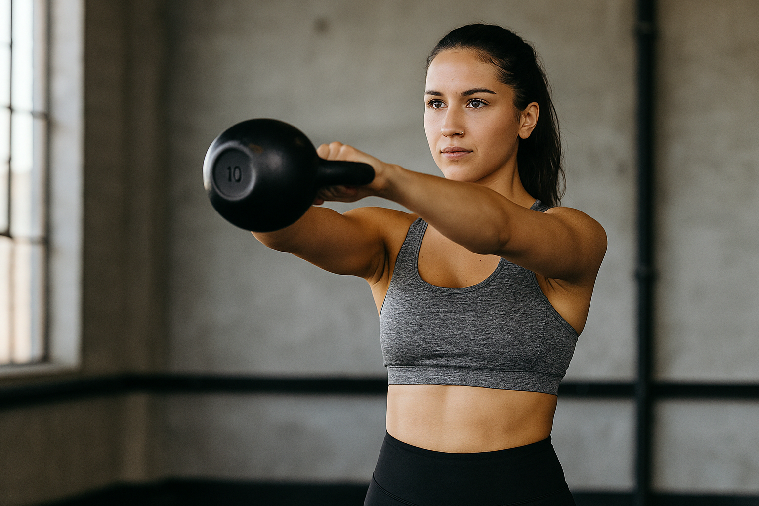Chica haciendo kettlebell